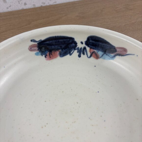 Vintage 1993 Studio Pottery Serving Bowl with Handles in White & Abstract Blue - Picture 6 of 10